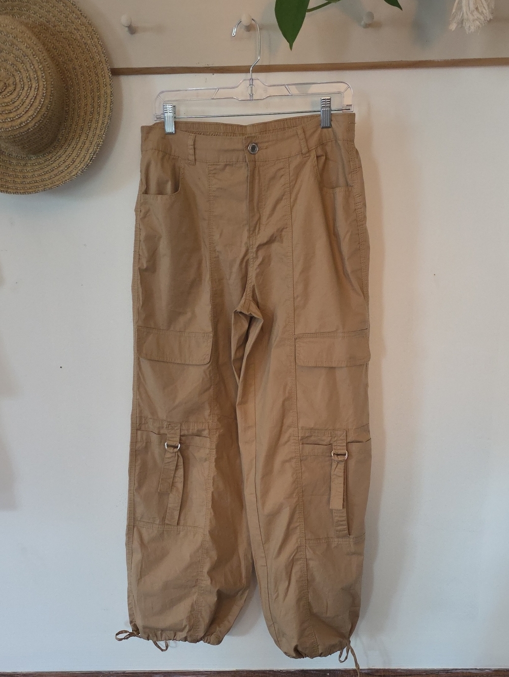 No Boundaries Khaki Cargo Pants with Drawstring Ankles